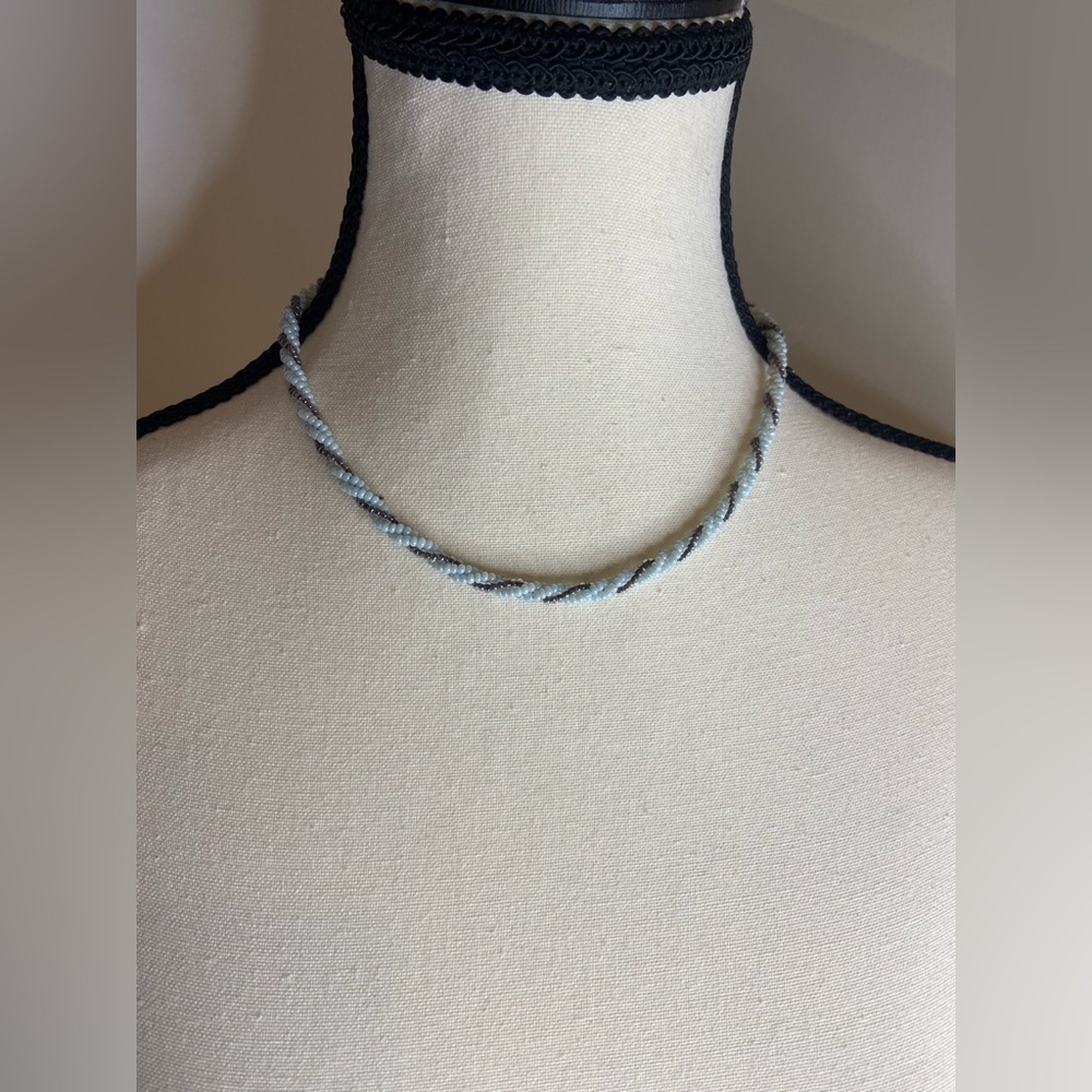 Women’s Vintage‎ collarbone Micro beads necklace shades of baby blue and gray